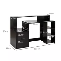 HOMCOM Computer Desk with Drawers and Storage Shelves, Office Desk Writing Table with Printer Stand, Large Workstation for Study Play Work Home Office, 137 x 55 x 92cm, Black - 3