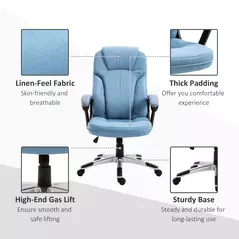 Vinsetto Office Chair, Linen Fabric Desk Chair, Height Adjustable Computer Chair with Padded Armrests, Swivel Wheels and Tilt Function, Blue - 7