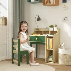 AIYAPLAY Kids Desk and Chair Set with Storage Shelves and Drawer, Green - 2