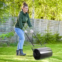 Outsunny 38L Fillable Cylinder Steel Lawn Roller - Black - 2