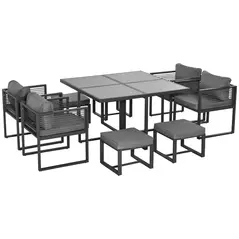 Outsunny Nine-Piece Aluminium Garden Set, with Glass-Top Table - Grey - 1