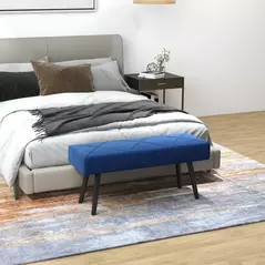 HOMCOM End of Bed Bench with X-Shape Design and Steel Legs, Upholstered Hallway Bench for Bedroom, Blue - 2