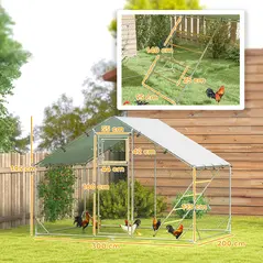PawHut Walk-in Chicken Run w/ Cover, Feeding Door, Hanging Feeder, Perch, for 6-8 Poultry - 3
