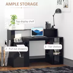 HOMCOM Computer Desk with Drawers and Storage Shelves, Office Desk Writing Table with Printer Stand, Large Workstation for Study Play Work Home Office, 137 x 55 x 92cm, Black - 5