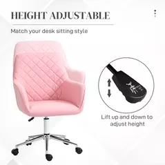 Vinsetto Office Desk Chair, Leather-Feel Fabric Computer Swivel Chair with Rolling Wheels and Adjustable Height for Home, Pink - 4