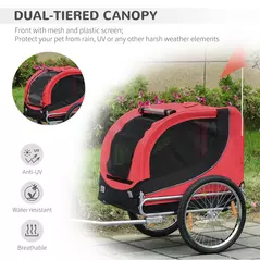 PawHut Steel Dog Bike Trailer Pet Cart Carrier for Bicycle Kit Water Resistant with Hitch Coupler Travel Black and Red - 7