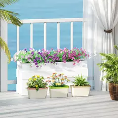 Outsunny Set of 3 Self Watering Plant Pots Outdoor, 27cm Rectangular Garden Planters with Visual Water Level Window, Plastic Flower Pots for Indoor Outdoor Garden Balcony Windowsil - 2