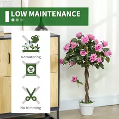 Outsunny Set of 2 Artificial Plants White Rose Floral in Pot, Fake Plants for Home Indoor Decor, 90cm, Purple - 6