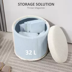 HOMCOM 40cm Round Storage Ottoman, Corduroy Footstool with Removable Lid and Legs, Vanity Stool for Living Room, Bedroom, Beige - 6