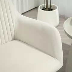HOMCOM Modern Arm Chair Upholstered Accent Chair with Metal Base for Living Room Cream White - 8