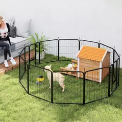 PawHut 12-Panel Solid Dog Playpen with Doors, for Small Dogs, 60cm High, Black - 8
