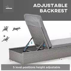 Outsunny 3 Pieces Rattan Sun Lounger Set with Aluminium Frame, 5-Position Adjustable Reclining Garden Chairs and Glass Top Table, Wicker Garden Furniture Daybed with Cushions for Patio, Grey - 6
