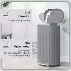 HOMCOM 30L Metal Kitchen Bin, with Soft-Close Lid - Grey - 5