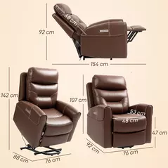 HOMCOM Power Lift Recliner Chair for Elderly, Overstuffed Faux Leather Riser and Reclining Chair with USB A+C Ports, Recliner Armchair for Living Room, Brown - 3