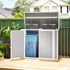 Outsunny 4.7 x 2.5FT Garden Shed, Lockable Outdoor Storage with Openable Lid, Small Shed for 2 Trash Cans, Tools, Patio, Light Grey - 2