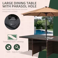 Outsunny 10 Seater Rattan Cube Garden Furniture Set with Parasol Hole, Rattan Dining Set with Cushions, Outdoor Dining Table and Chairs with Rectangular Glass Top Table for Patio, Mixed Brown - 5