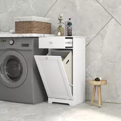 HOMCOM Single Hamper Laundry Storage Cabinet - White - 2