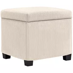 HOMCOM Storage Ottoman Bench, Corduroy Footstool with Removable Lid and Legs, 40cm Storage Chest Box for Living Room, Bedroom, Hallway, Beige - 1
