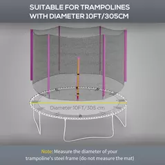 SPORTNOW 10ft Trampoline Net Replacement with 6 Plastic Pole Covers, Weather-Resistant Trampoline Netting Replacement with Zipped Entrance, Poles Not Included, Pink - 4
