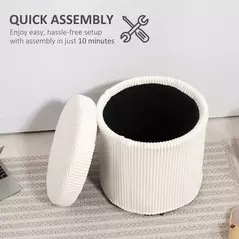 HOMCOM 40cm Round Storage Ottoman, Corduroy Footstool with Removable Lid and Legs, Vanity Stool for Living Room, Bedroom, Beige - 7