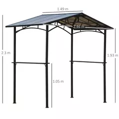 Outsunny 8ft x 5ft Outdoor BBQ Protective Gazebo Tent Aluminium Steel Frame w/ 2 Shelves Hardtop Roof Canopy Ground Stakes Safe Cooking - 3