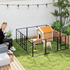 PawHut 12-Panel Solid Dog Playpen with Doors, for Small Dogs, 60cm High, Black - 2