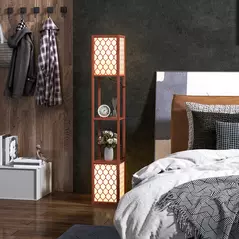 HOMCOM Duo Light Floor Shelves - Brown - 9