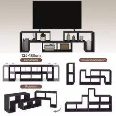 HOMCOM Three-Block Modular TV Stand - Black Wood-Effect - 4