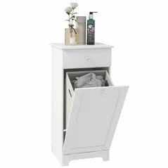 HOMCOM Single Hamper Laundry Storage Cabinet - White - 1