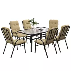 Outsunny Seven-Piece Garden Dining Set with Cushions - Beige - 1