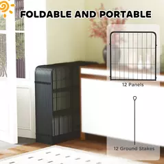 PawHut 12-Panel Solid Dog Playpen with Doors, for Small Dogs, 60cm High, Black - 6