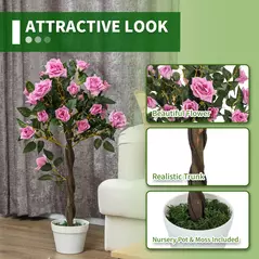 Outsunny Set of 2 Artificial Plants White Rose Floral in Pot, Fake Plants for Home Indoor Decor, 90cm, Purple - 5