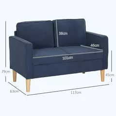 HOMCOM Small Two-Seater Corduroy Sofa - Blue - 3