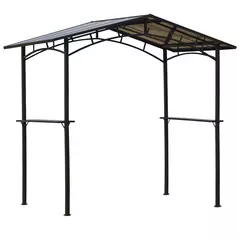 Outsunny 8ft x 5ft Outdoor BBQ Protective Gazebo Tent Aluminium Steel Frame w/ 2 Shelves Hardtop Roof Canopy Ground Stakes Safe Cooking - 1