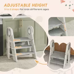 AIYAPLAY Foldable and Adjustable Kids Step Stool with Handle, Non-Slip, Grey - 5