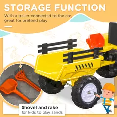 HOMCOM Kids Ride on Tractor with Back Trailer, Shovel & Rake, Horn, Four Wheels Tractor Toy for Child Toddler - 7