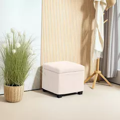 HOMCOM Storage Ottoman Bench, Corduroy Footstool with Removable Lid and Legs, 40cm Storage Chest Box for Living Room, Bedroom, Hallway, Beige - 2