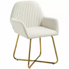 HOMCOM Modern Arm Chair Upholstered Accent Chair with Metal Base for Living Room Cream White - 1