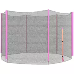 SPORTNOW 10ft Trampoline Net Replacement with 6 Plastic Pole Covers, Weather-Resistant Trampoline Netting Replacement with Zipped Entrance, Poles Not Included, Pink - 1