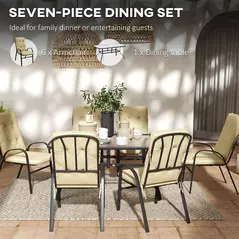 Outsunny Seven-Piece Garden Dining Set with Cushions - Beige - 5