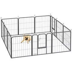 PawHut 12-Panel Solid Dog Playpen with Doors, for Small Dogs, 60cm High, Black - 1