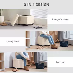 HOMCOM Storage Ottoman Bench, Corduroy Footstool with Removable Lid and Legs, 40cm Storage Chest Box for Living Room, Bedroom, Hallway, Beige - 6