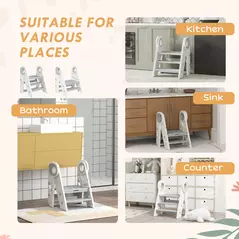 AIYAPLAY Foldable and Adjustable Kids Step Stool with Handle, Non-Slip, Grey - 7