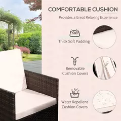 Outsunny 10 Seater Rattan Cube Garden Furniture Set with Parasol Hole, Rattan Dining Set with Cushions, Outdoor Dining Table and Chairs with Rectangular Glass Top Table for Patio, Mixed Brown - 7