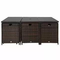 Outsunny 10 Seater Rattan Cube Garden Furniture Set with Parasol Hole, Rattan Dining Set with Cushions, Outdoor Dining Table and Chairs with Rectangular Glass Top Table for Patio, Mixed Brown - 8