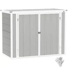 Outsunny 4.7 x 2.5FT Garden Shed, Lockable Outdoor Storage with Openable Lid, Small Shed for 2 Trash Cans, Tools, Patio, Light Grey - 1