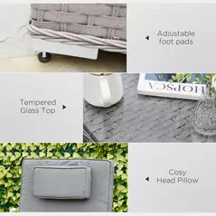 Outsunny 3 Pieces Rattan Sun Lounger Set with Aluminium Frame, 5-Position Adjustable Reclining Garden Chairs and Glass Top Table, Wicker Garden Furniture Daybed with Cushions for Patio, Grey - 7