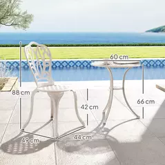 Outsunny 3 Piece Garden Bistro Set, Cast Aluminium Outdoor Furniture Set with Umbrella Hole for Balcony, Porch, Patio, White - 3