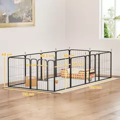 PawHut 12-Panel Solid Dog Playpen with Doors, for Small Dogs, 60cm High, Black - 3