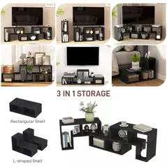 HOMCOM Three-Block Modular TV Stand - Black Wood-Effect - 5